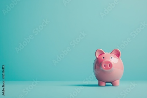 Pink piggy bank on a blue background symbolizing savings and financial planning.
