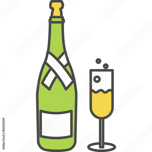 Champagne bottle with glass vector icon