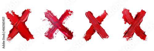 set of x painted red lipstick, on a transparent background