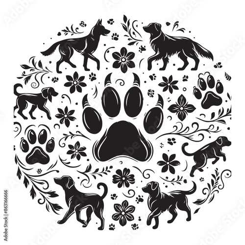 Black footprints of dogs, turn left-vector illustration