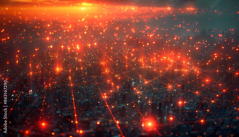 Data-Driven Metropolis, major US cities overlaid with a web of glowing data streams and IoT symbols, seamless integration of smart technologies. Data-Driven Metropolis, major US cities overlaid with a web of glowing data streams and IoT symbols, seamless integration of smart technologies.
