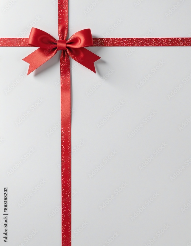 festive Christmas greeting card with red ribbon bow and white note paper festive Christmas greeting card with red ribbon bow and white note paper