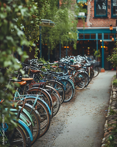 Sustainability concepts: bicycles parked in a city photo