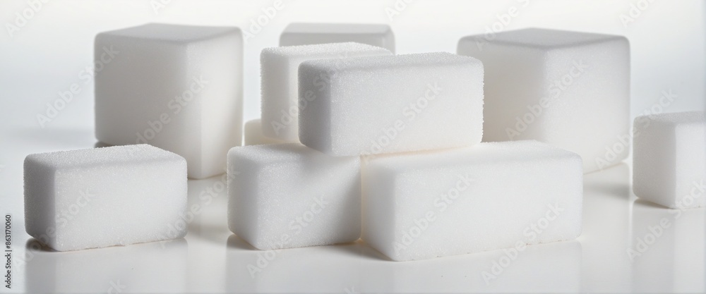 A heap of cut out sugar cubes in a close-up shot A heap of cut out sugar cubes in a close-up shot