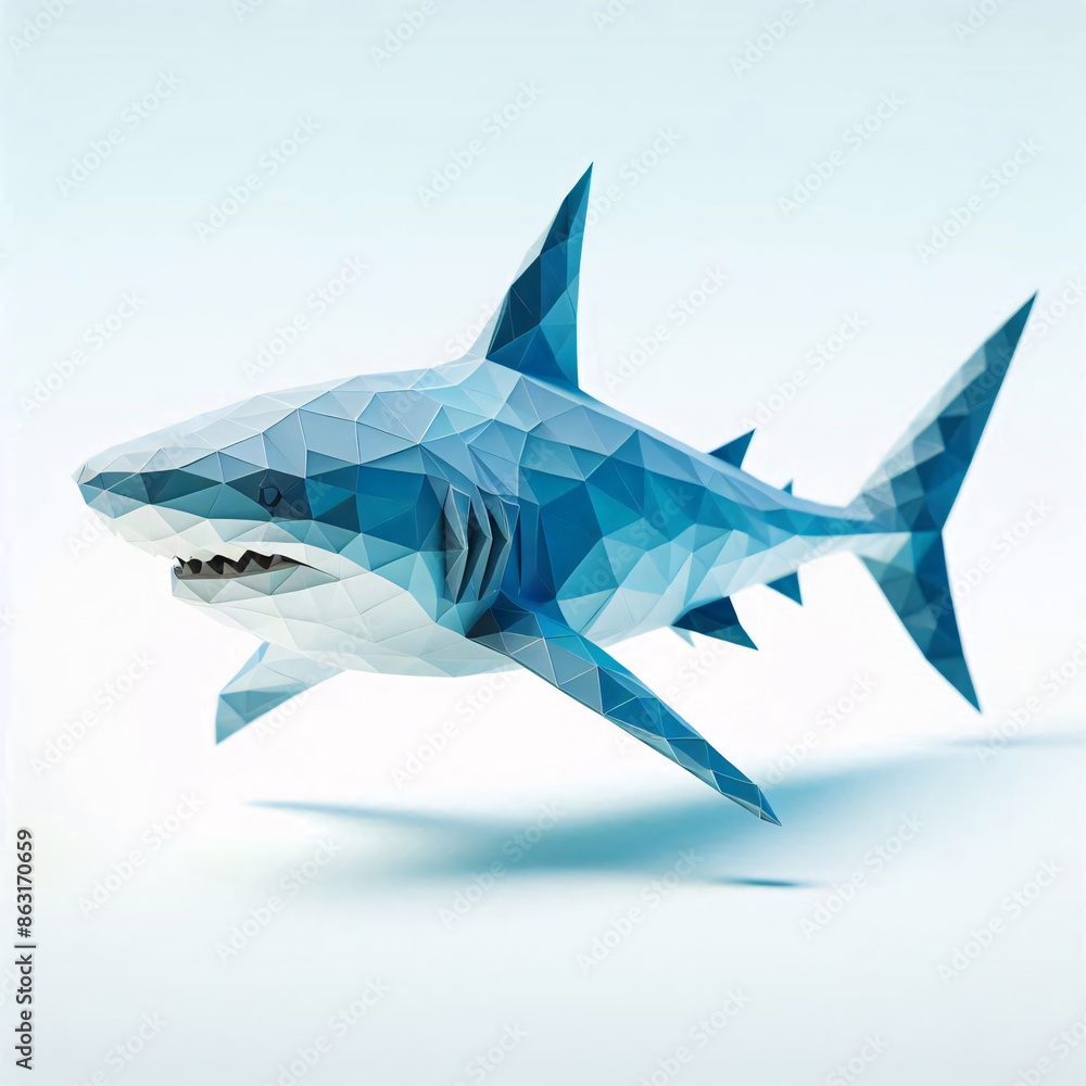 Fototapeta premium Low Polygon Style Animal shark isolated on a White Background - Modern and Colorful Geometric Art