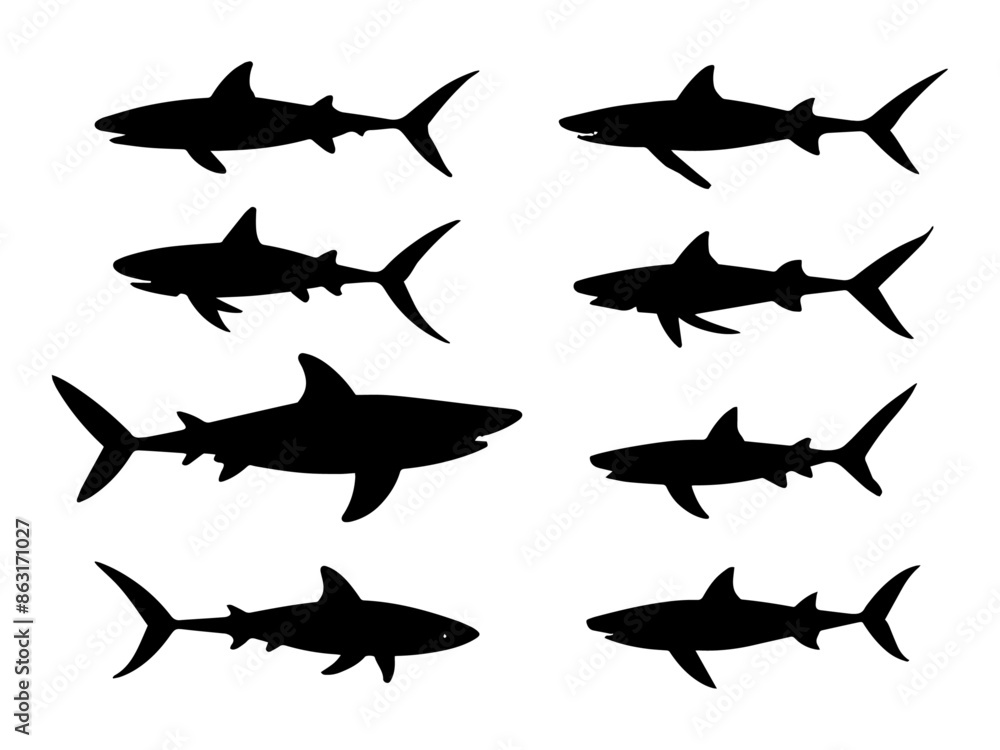 Naklejka premium set of shark silhouette illustration 