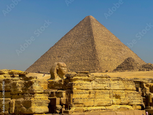 sphinx and pyramid in the summer 
