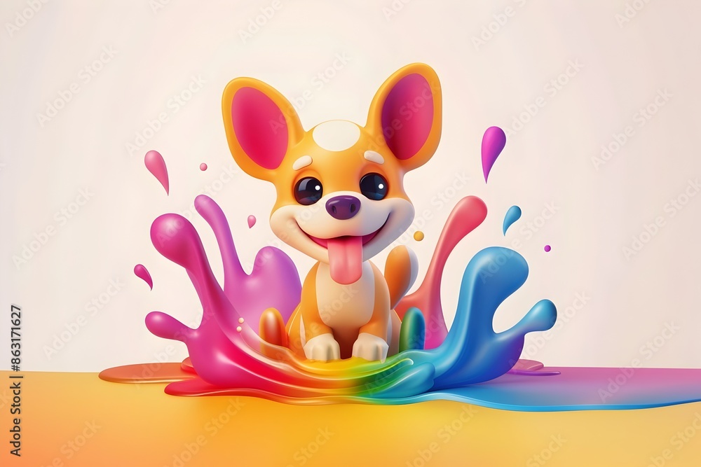 Fototapeta premium Playful 3D Dog Logo with Colorful Graphic Elements