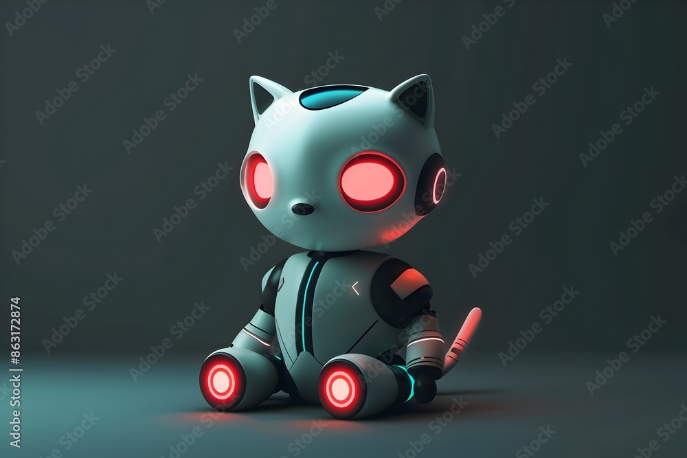 Sleek 3D Robot Cat Logo with Tech Details and Minimal Cartoon Style Sleek 3D Robot Cat Logo with Tech Details and Minimal Cartoon Style