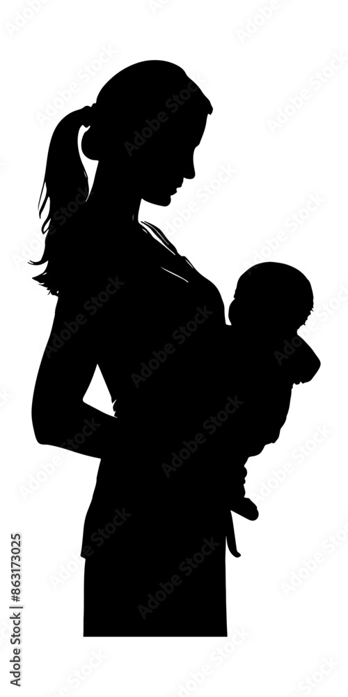 woman with a baby silhouette stock illustration woman with a baby silhouette stock illustration