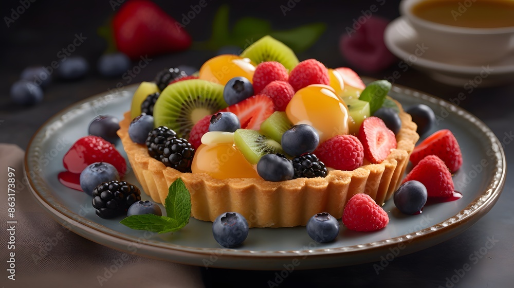 Appetizing fruit tart in photo product setup. Appetizing fruit tart in photo product setup.