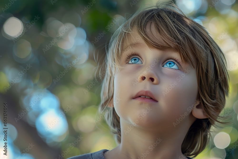 cute confident child with blue eyes staring outdoors cute confident child with blue eyes staring outdoors