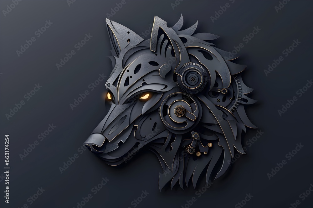 Obraz premium Sleek Mechanical Wolf Logo Minimalist Animal Symbol