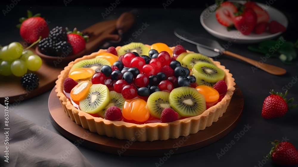 Appetizing fruit tart in photo product setup. Appetizing fruit tart in photo product setup.