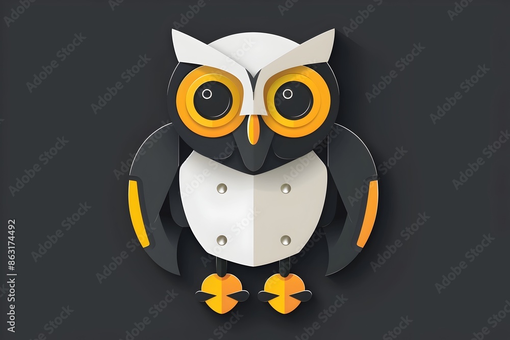 Obraz premium Sleek Robotic Owl Logo Simple of Cute Cartoon 3D Bird Icon