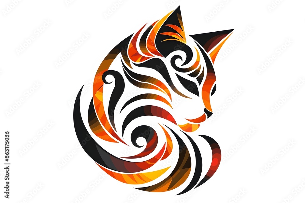 Fototapeta premium Stylized 3D Tribal Cat Logo for Branding and Identity