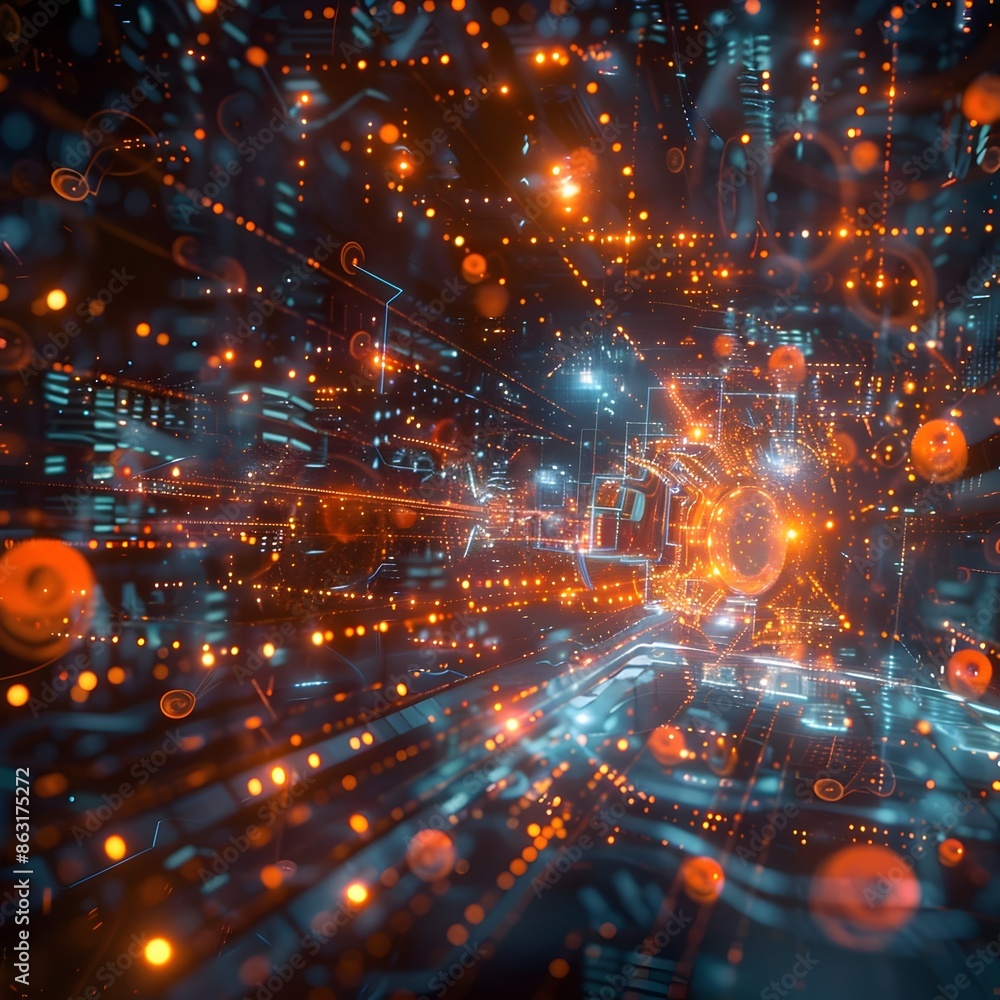 Obraz premium Polygonal Molecular Technology:Pulsing Energy Field and Interconnected Digital Visualization