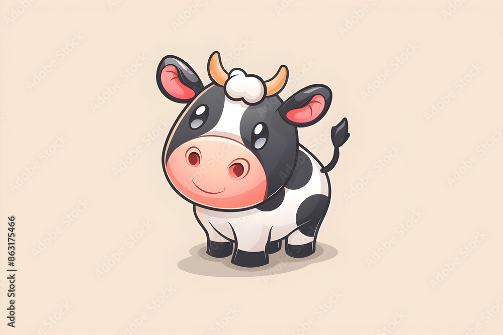 Fototapeta premium Vintage Badge Logo with Cute Cow in Simple Style