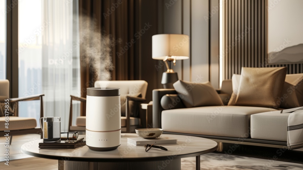 Elegant High-End Suite with Luxury Humidifier Enhancing Sophisticated Decor and Breathtaking City Views Elegant High-End Suite with Luxury Humidifier Enhancing Sophisticated Decor and Breathtaking City Views
