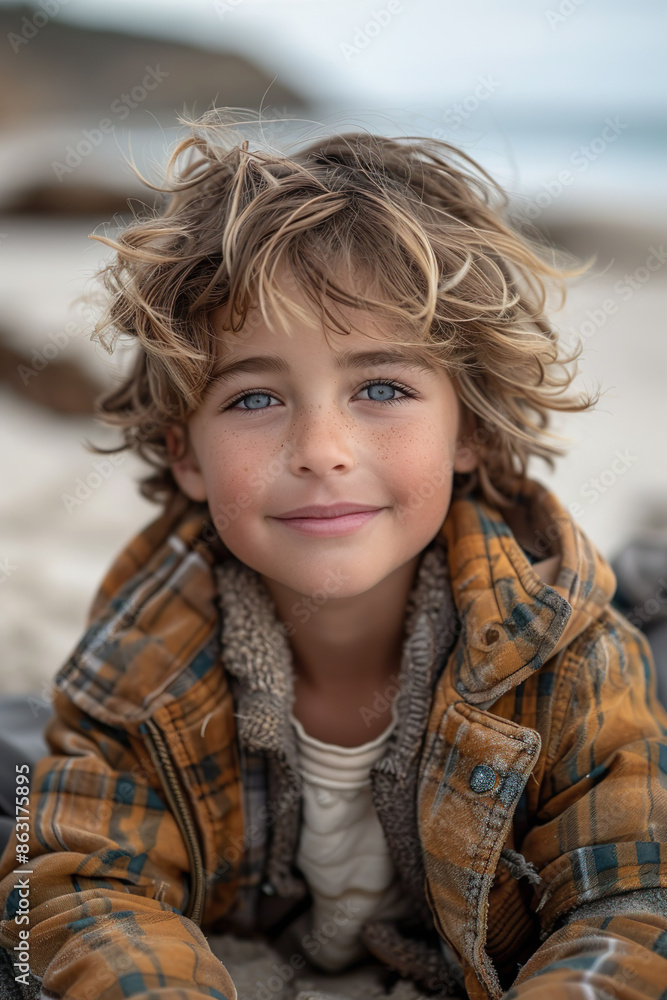 Boy Smiling at Camera Laying in the Sand Boy Smiling at Camera Laying in the Sand