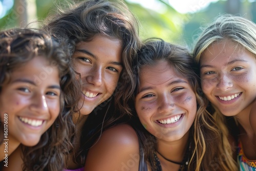 group of young women smiling looking at camera radial