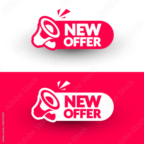 Round Label With Megaphone And Text New Offer