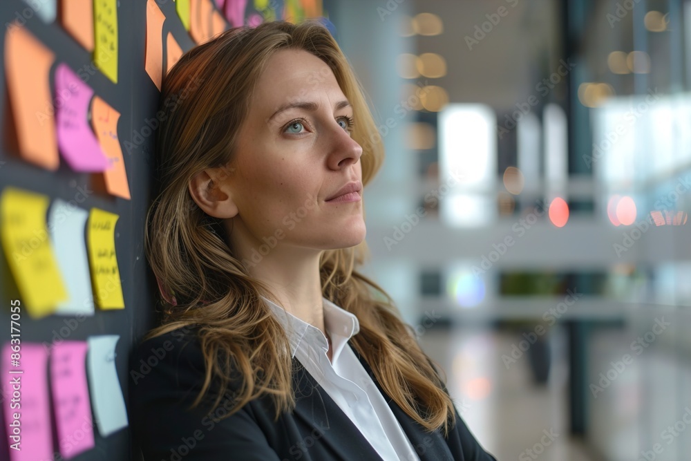 A Businesswoman using eisenhower matrix for her priorities A Businesswoman using eisenhower matrix for her priorities