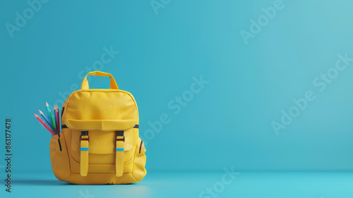 Schulanfang - Rucksack mit Bücher und Wecker als Symbolbild für den Schulstart. Start ins neue Schuljahr photo