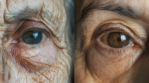 Close Up of Two Elderly Eyes With Wrinkles photo