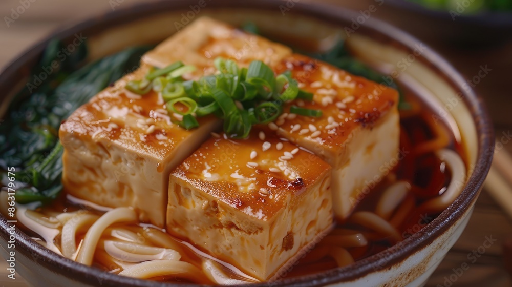 Sweetly cook tofu and place it over udon noodles fox udon Sweetly cook tofu and place it over udon noodles fox udon