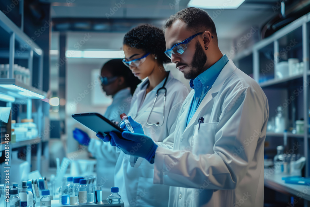 Biochemist Examining Virus Manifestations in a Modern Laboratory Biochemist Examining Virus Manifestations in a Modern Laboratory
