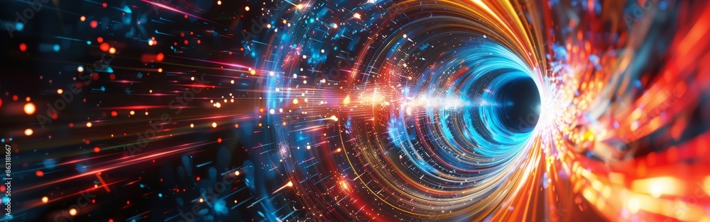 Obraz premium Neon Energy Sphere Surrounded by Dynamic Particles