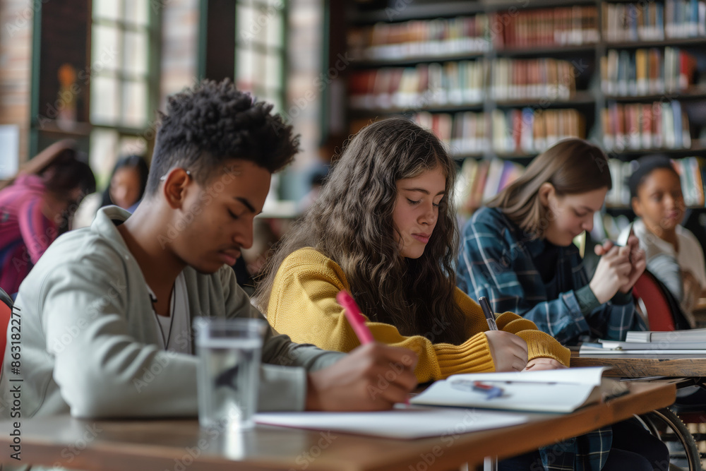 Diverse College Students Studying in a Library Setting Diverse College Students Studying in a Library Setting