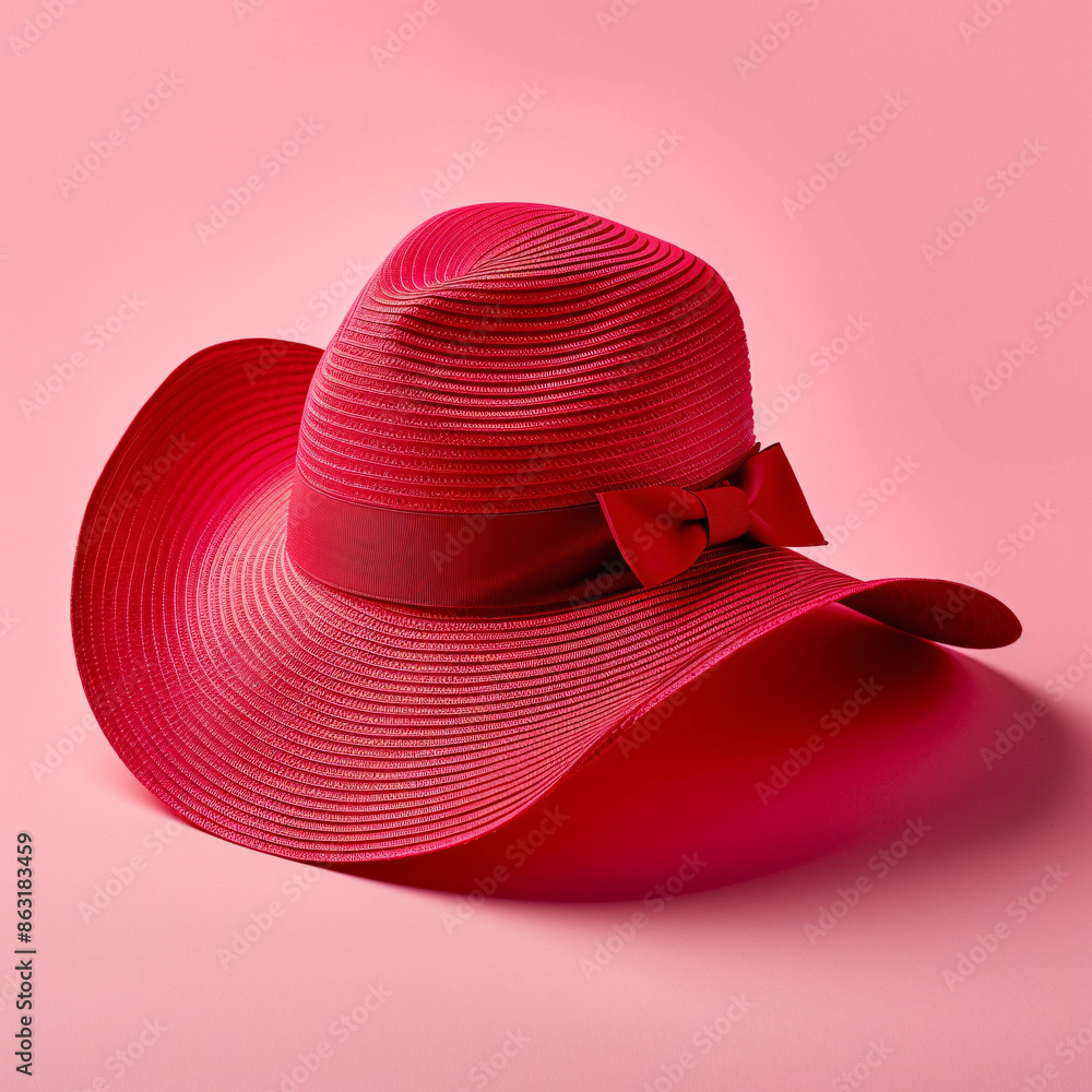 Woman red summer hat isolated on pink background. Woman red summer hat isolated on pink background.