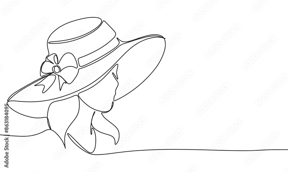 Fototapeta premium Fashion woman face silhouette one line line continuous. Line art woman portrait. Hand drawn vector art.