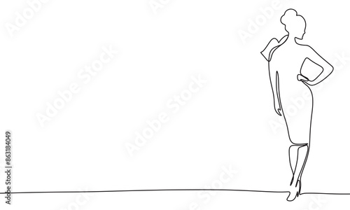 Fashion woman silhouette one line line continuous. Line art woman's silhouette. Hand drawn vector art.