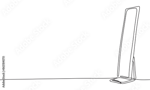 Floor mirror one line line continuous. Line art mirror floor. Hand drawn vector art.