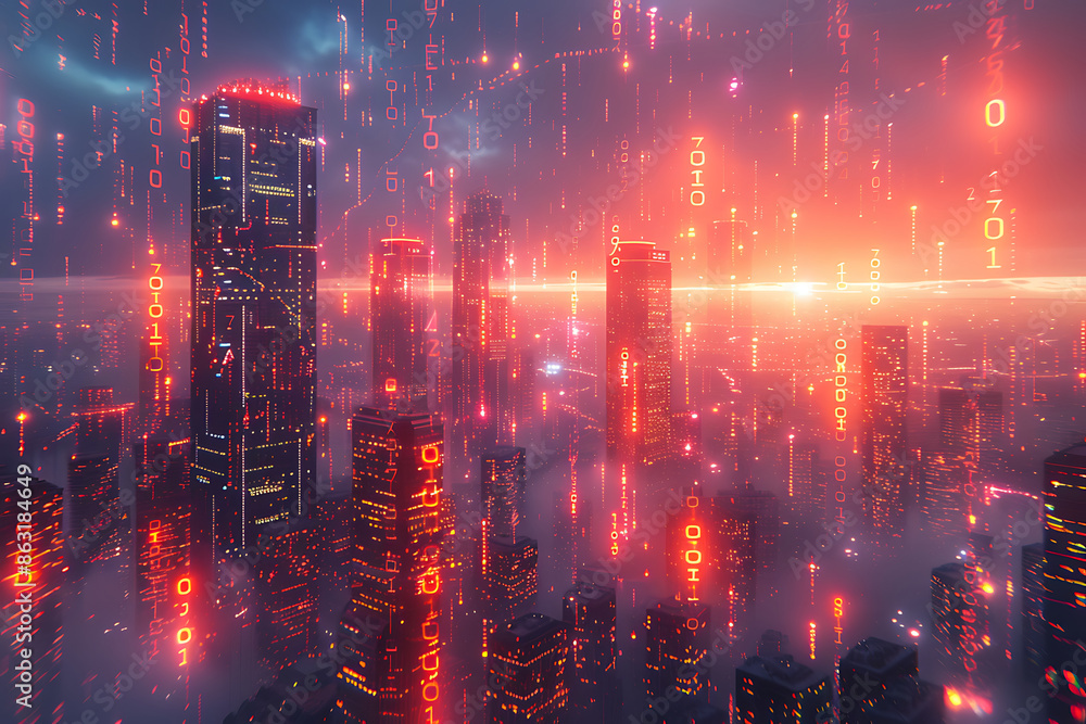 Fototapeta premium 3d illustration of aerial skyscraper view of office building and downtown of modern city background.