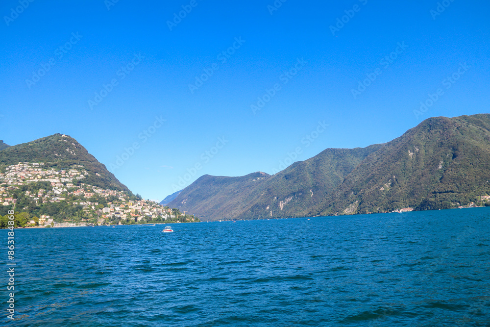 View of lake Lugano in Ticino canton, Switzerland View of lake Lugano in Ticino canton, Switzerland