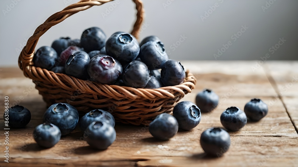 blueberries spilling out of a rustic wooden basket blueberries spilling out of a rustic wooden basket