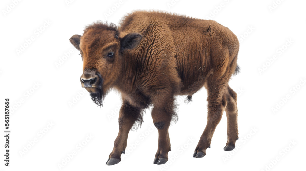 Fototapeta premium Bison buffalo baby on transparent background