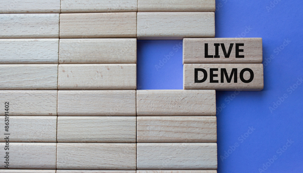 Live Demo symbol. Concept word Live Demo on wooden blocks. Beautiful purple background. Business and Live Demo concept. Copy space Live Demo symbol. Concept word Live Demo on wooden blocks. Beautiful purple background. Business and Live Demo concept. Copy space