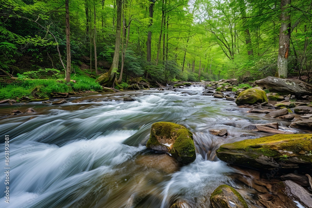 It's nice and refreshing to watch a cool mountain stream cascade down North Carolina's lush Blue Ridge Mountains. It's nice and refreshing to watch a cool mountain stream cascade down North Carolina's lush Blue Ridge Mountains.