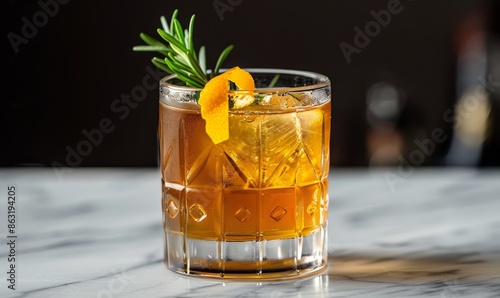 Crystal Glass Filled With Icy Orange Cocktail on Bar Counter