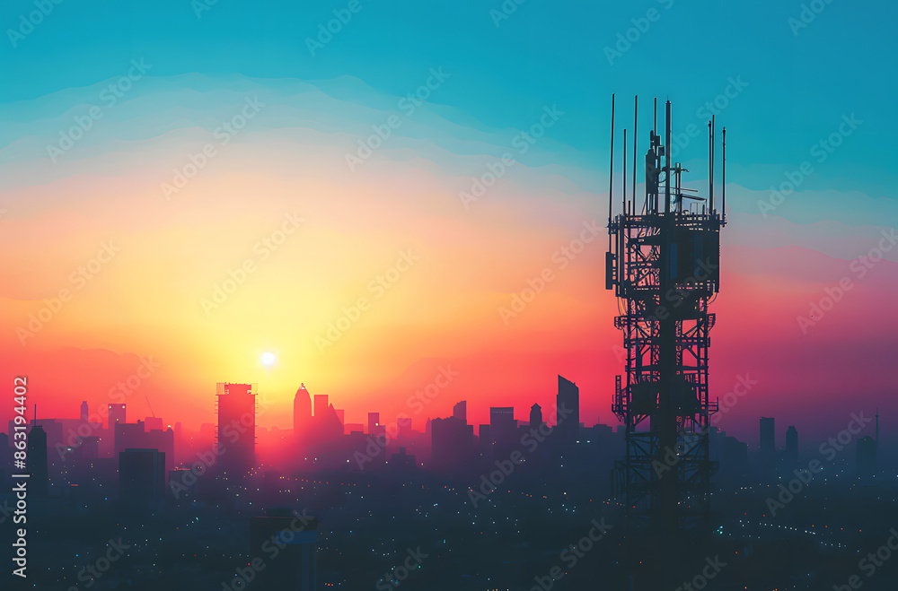 High-tech signal transmission tower against clear sky. High-tech signal transmission tower against clear sky.