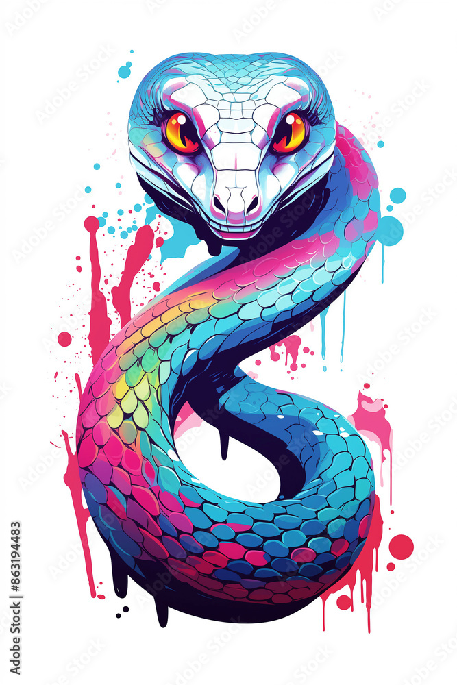 Obraz premium Colorful Snake With Paint Splatter