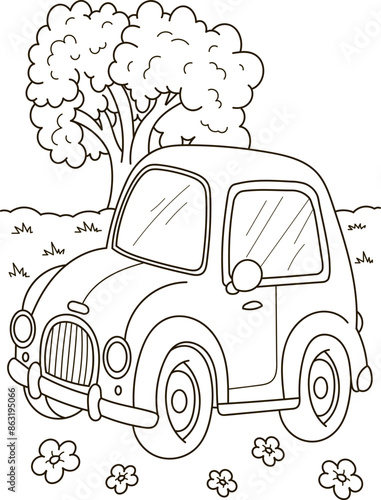 Coloring page outline of the cartoon big truck car. Colorful vector illustration, summer coloring book for kids.