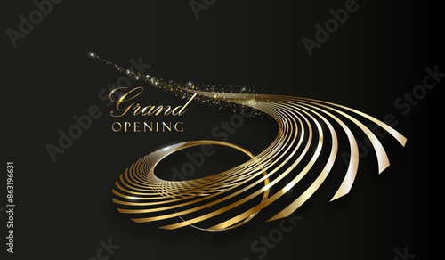 Golden elegant geometric shape, gold lines gradient on dark background. Premium design illustration for gala card, grand opening, wedding, party invitation.