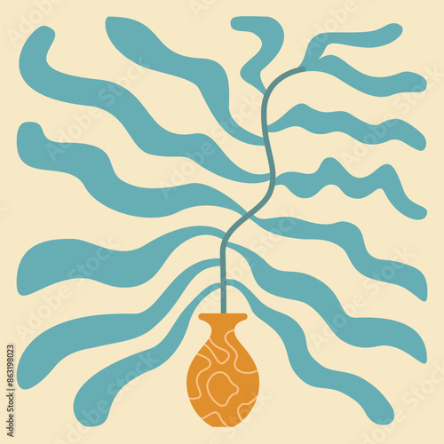Vector illustration of Wavy Plant in the Vase. Organic Flower and Botanical Art. Design for packaging, prints, decoration