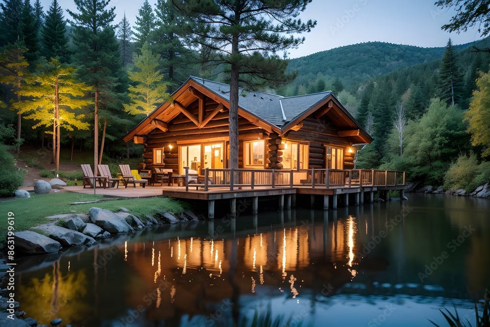 Fototapeta premium Cottage on the lake, Holiday, Relax, Solitude